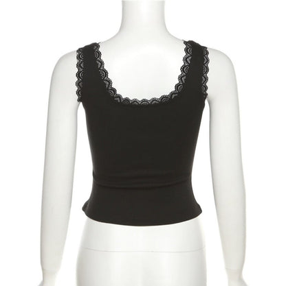 Black Bow Lace Trim Tank Top
