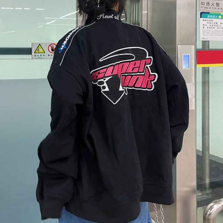 Racing Color Block Bomber Zipper Varsity Jacket