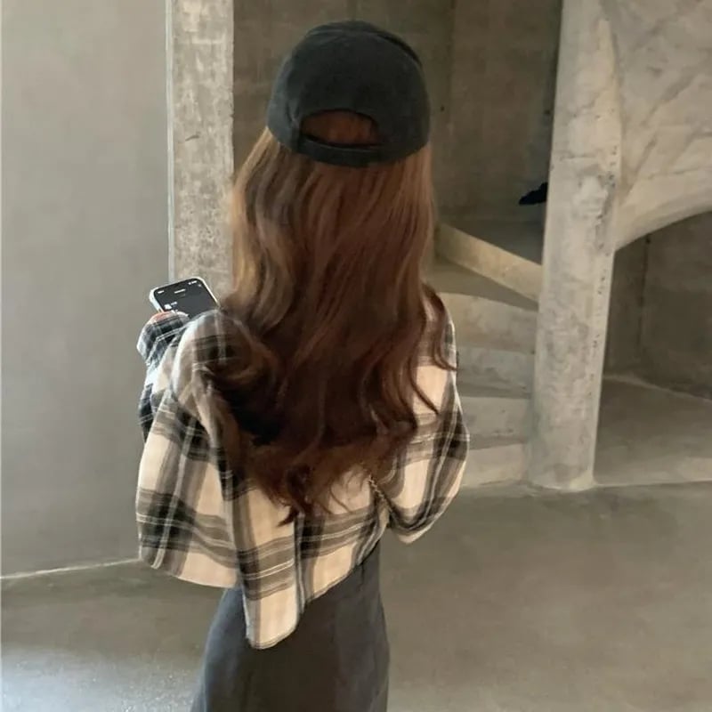 Plaid Long Sleeve Crop Top