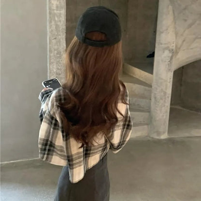 Plaid Long Sleeve Crop Top
