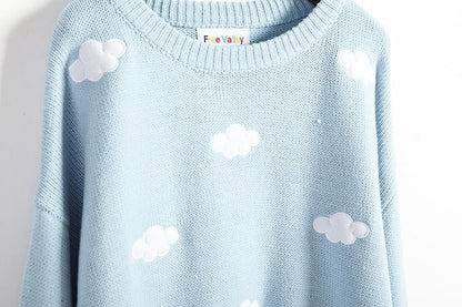 Cute Pastel Cloud Winter Autumn Loose Oversized Casual Knit Sweater Sweatshirt Pullover Jumper Shirt E-Girl Kawaii Korean Japanese Harajuku Streetwear