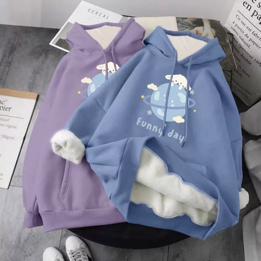 Cute Dog Poodle Earth Cartoon Print Oversized Loose Hoodie Sweater Sweatshirt Pullober Jumper Casual E-Girl Kawaii Korean Japanese Harajuku Streetwear