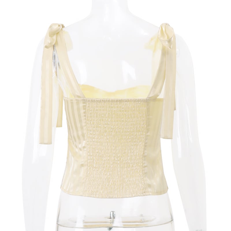 Sweet Yellow Bow Lace Up Satin Top