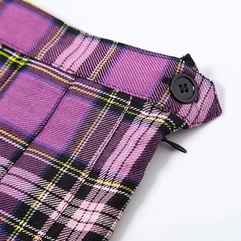 Purple Plaid Spring Summer High Waisted Pleated Skirt School Girl Skater Bottoms E-Girl Kawaii Korean Japanese Harajuku Streetwear