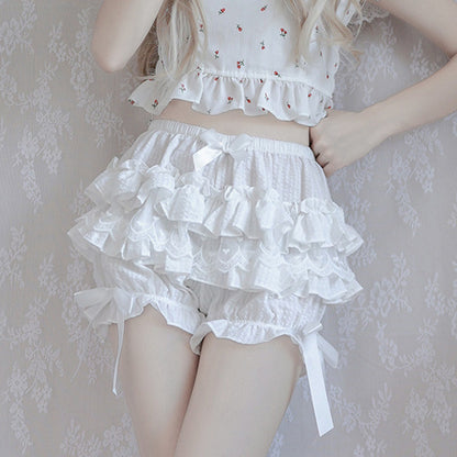 White Frilly Lace Ruffle Bloomer Shorts