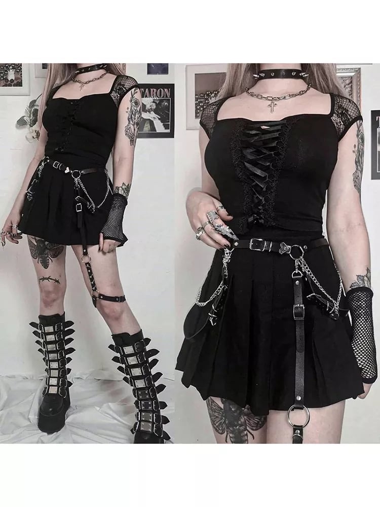 Black Bandage Ribbon Bow Lace Crop Top