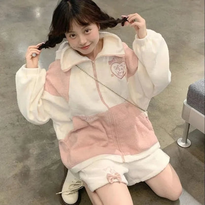 Pink Cat Cartoon Patchwork Jacket