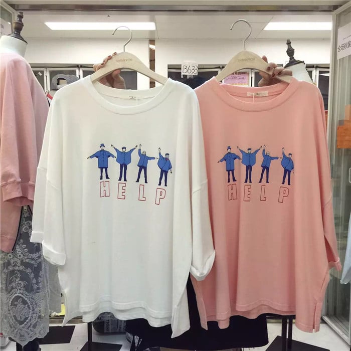 Cute People Kpop Letter Print Graphic Casual Oversized Short Sleeve Tee Shirt T-shirt Top E-Girl Kawaii Korean Japanese Harajuku Streetwear