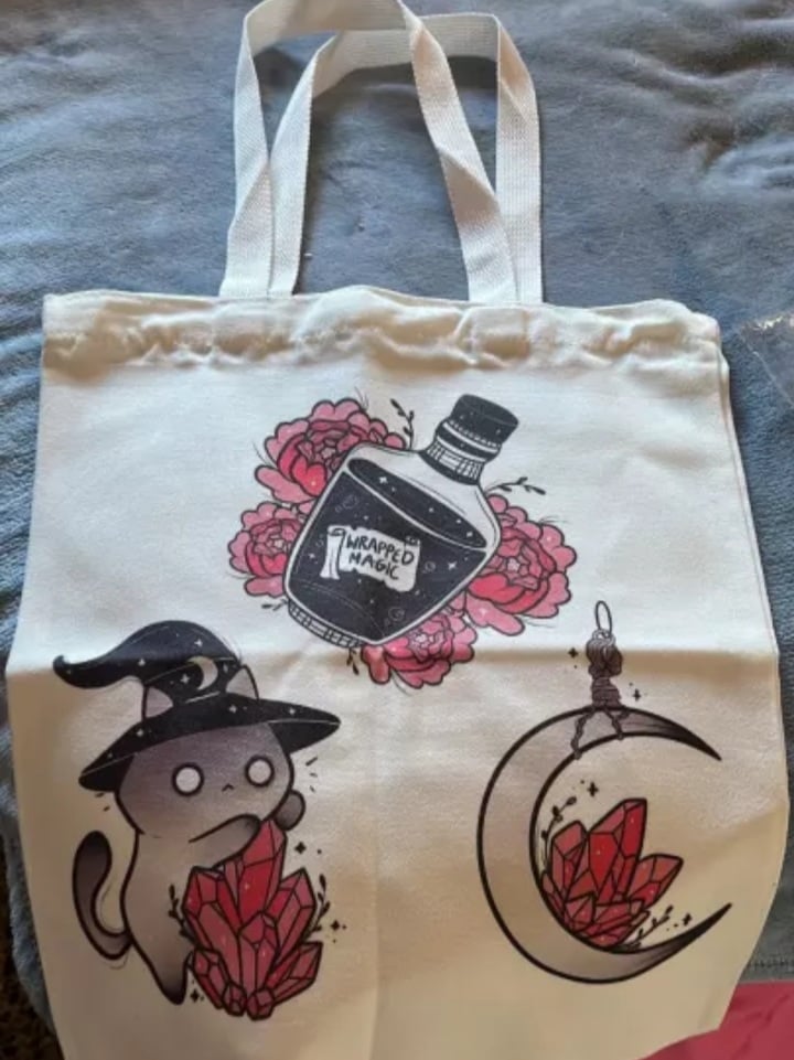 Cute Cat Witch Magic Print Reusable Shopping Tote Bag Canvas Tote Shoulder Bag Aesthetic Casual E-Girl Kawaii Korean Japanese Harajuku