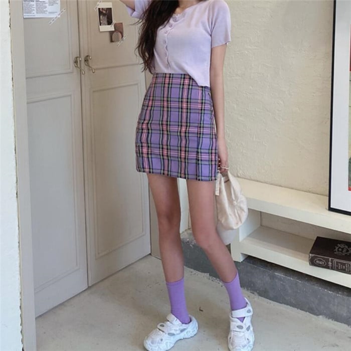 Cute Plaid Checkered School Girl Chic Sexy Mini Skirt Kpop E-Girl Kawaii Korean Japanese Harajuku Chinese Retro Streetwear Aesthetic