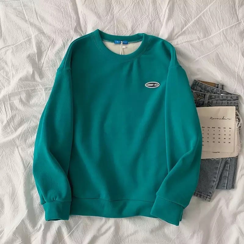 Cute Vintage Velvet Thick Embroidery Oversized Loose Hoodie Sweatshirt Pullover Sweater Casual E-Girl Kawaii Korean Japanese Harajuku Streetwear