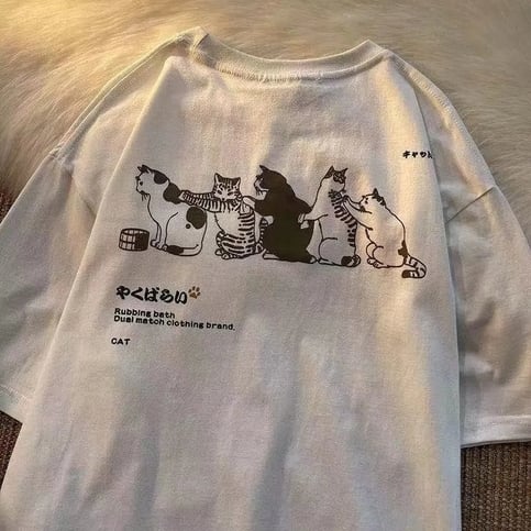 Oversized Cat Print Short Sleeve T-shirt