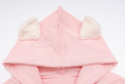 Pink Fluffy Cat Ears Letter Print Sweatshirt
