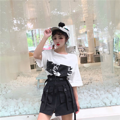 Cute Goth Punk High Waist Belt Skirt E-Girl Kawaii Korean Japanese Harajuku Chinese Retro Streetwear Aesthetic