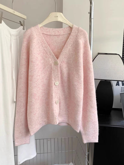 Pink V Neck Cardigan
