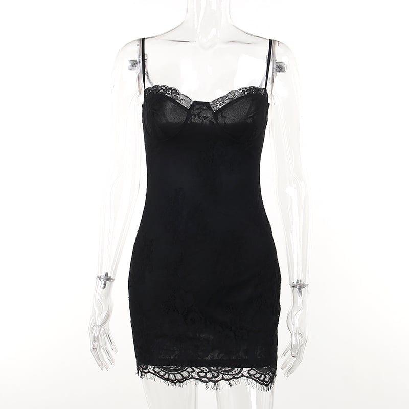 2PCS Lace Trim Bodycon Dress + Cardigan