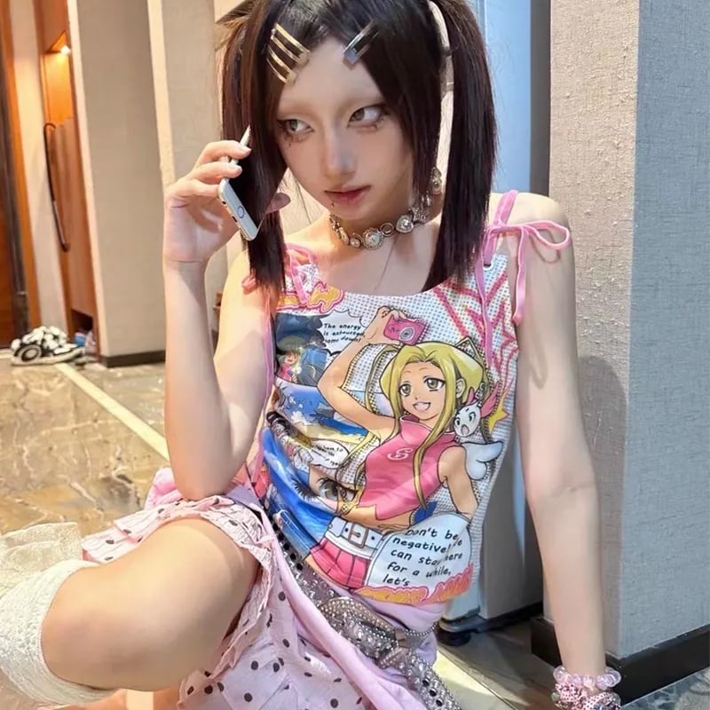 Anime Colorful Print Tank Top