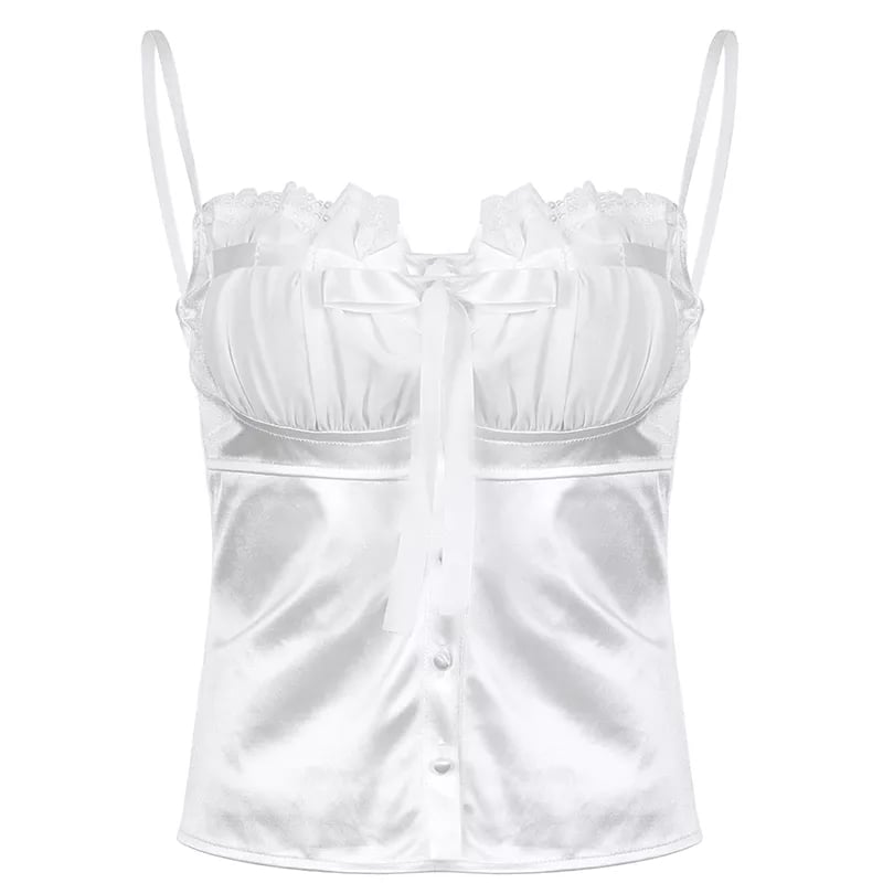 Sweet Elegant Bow Satin Crop Top Aesthetic Casual E-Girl Kawaii Korean Japanese Harajuku