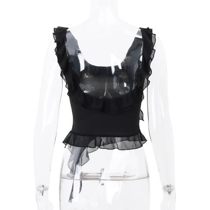 Pink Ruffle Irregular Crop Top
