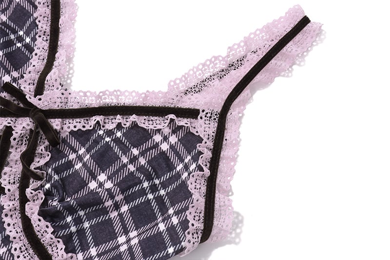 Pink Plaid Lace Patchwork Camisole