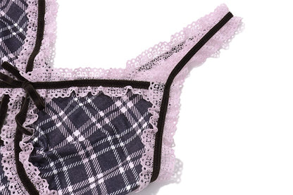 Pink Plaid Lace Patchwork Camisole