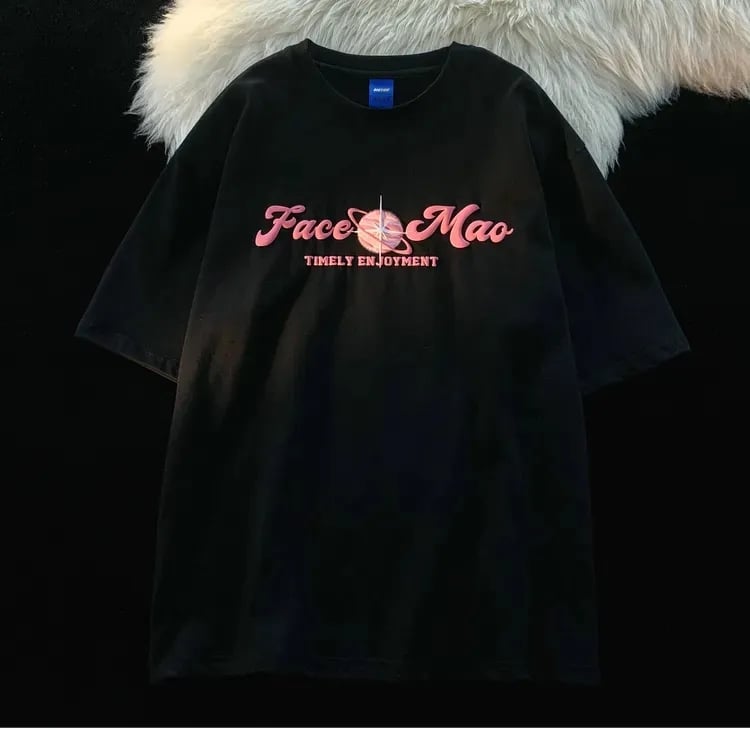 Pink Planet Print Short Sleeve T-shirt