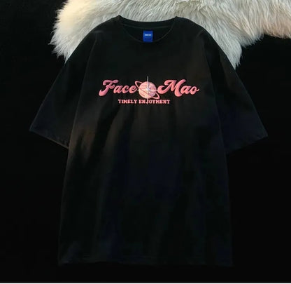 Pink Planet Print Short Sleeve T-shirt