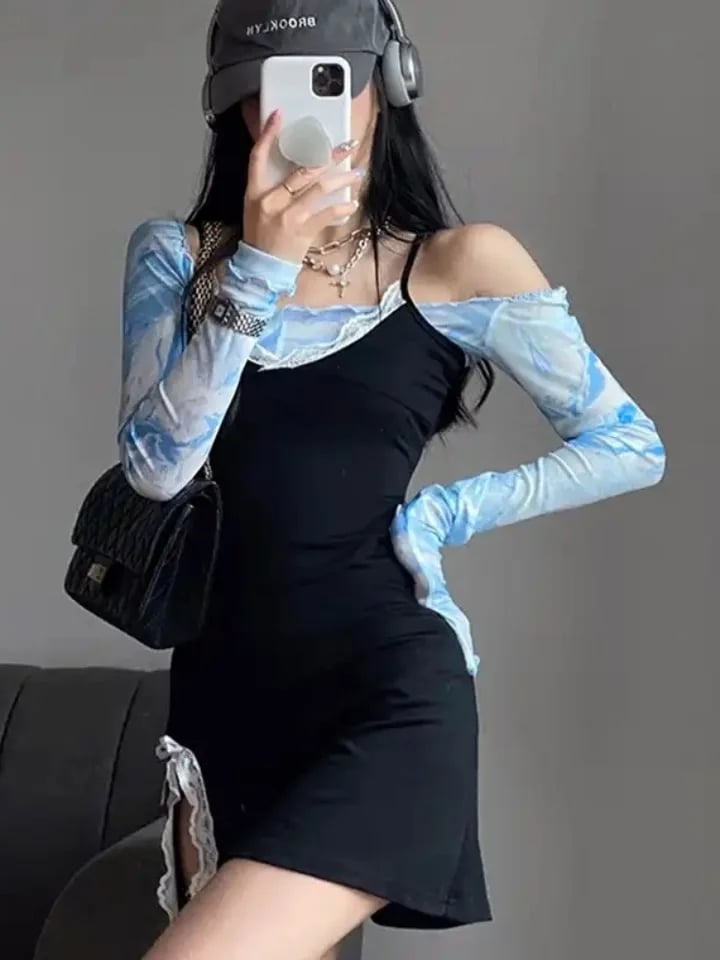 Blue Tie Dye Mesh Crop Top