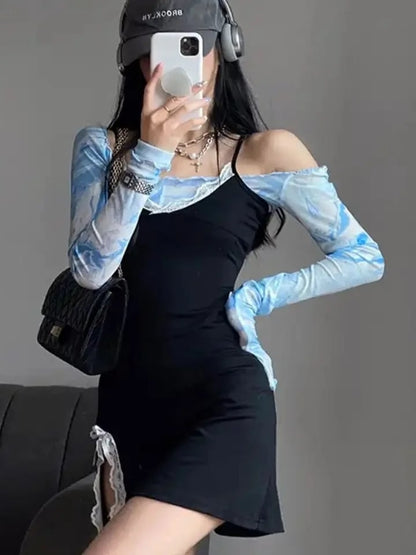 Blue Tie Dye Mesh Crop Top