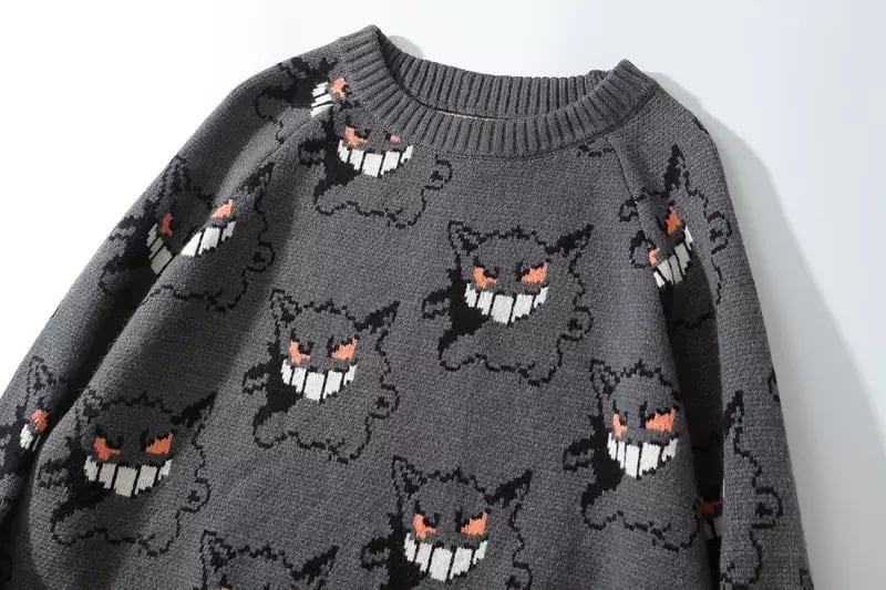 Genger Anime Cartoon Knit Loose Sweater Sweatshirt Long Sleeve Pullover Jumper Winter Goth Punk E-Girl Kawaii Korean Japanese Harajuku Streetwear
