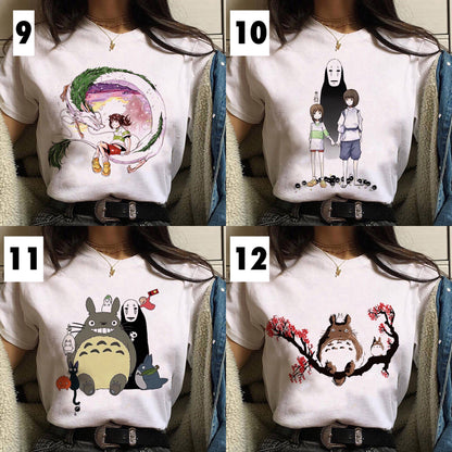 Japanese Anime Cartoon Print Loose Casual Short Sleeve Shirt T-shirt