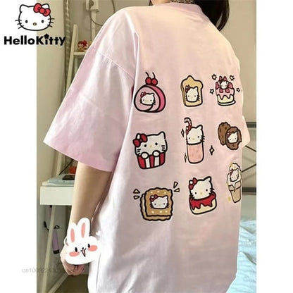 Cat Anime Dessert Print Short Sleeve T-shirt