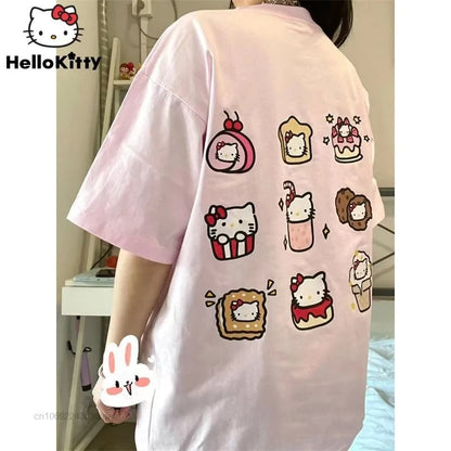 Cat Anime Dessert Print Short Sleeve T-shirt