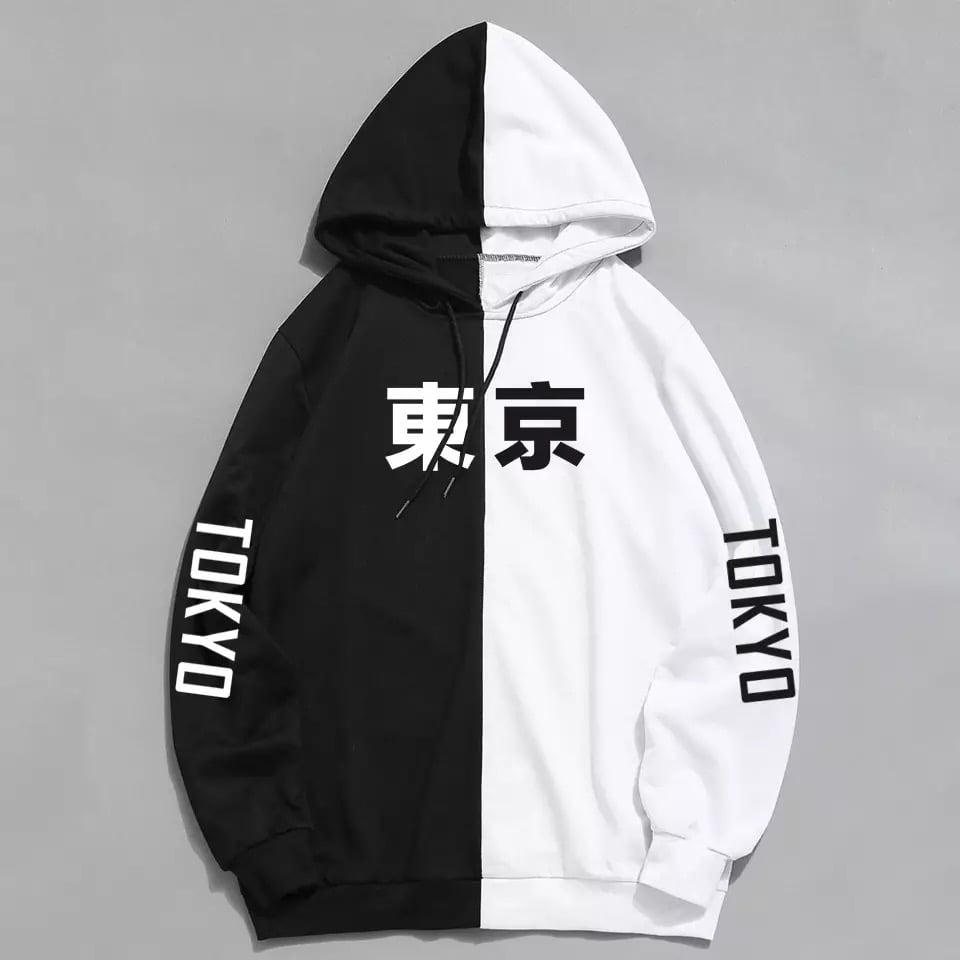 Patchwork Tokyo City Contrast Print Long Sleeve Hoodie Sweater Sweatshirt Pullover E-Girl Kawaii Korean Japanese Harajuku Streetwear