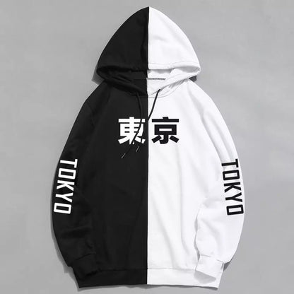 Patchwork Tokyo City Contrast Print Long Sleeve Hoodie Sweater Sweatshirt Pullover E-Girl Kawaii Korean Japanese Harajuku Streetwear