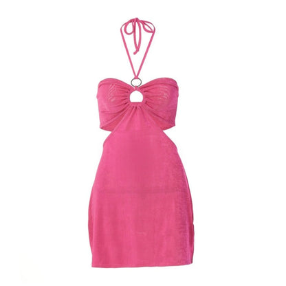 Pink Cut Out Halter Backless Dress