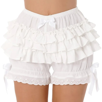 White Frilly Lace Ruffle Bloomer Shorts