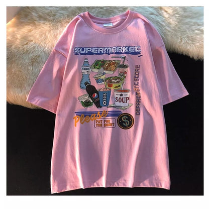 Retro Gas Station Food Print Short Sleeve T-shirt