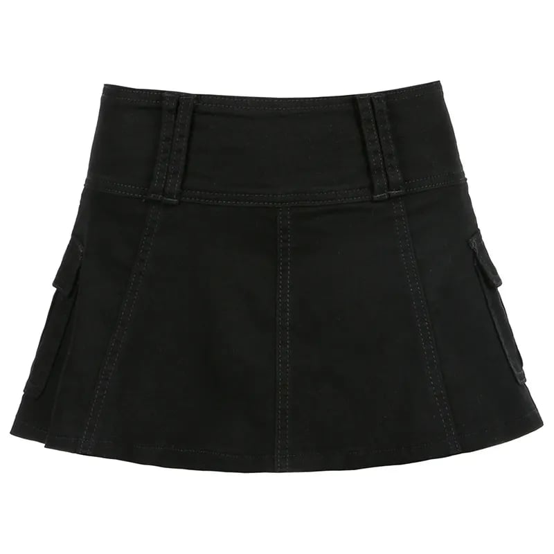White Denim A-Line Low Waist Skirt