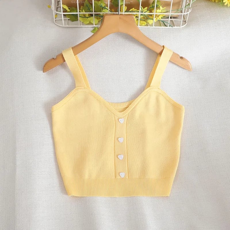 Heart Button V Neck Tank Top
