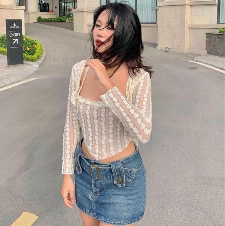 2PCS Beige Frill Camisole + Cardigan