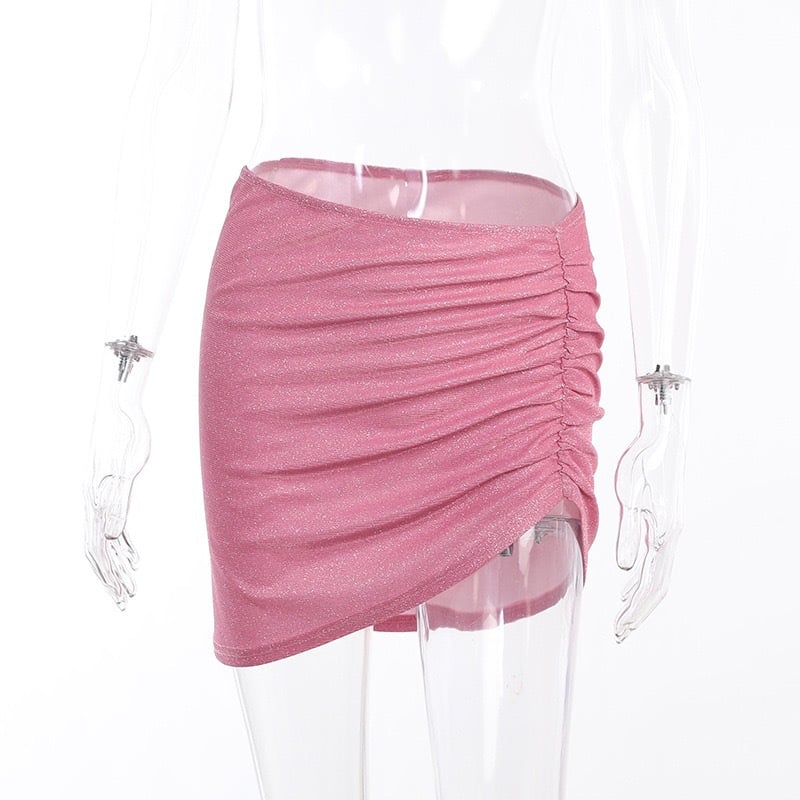 2PCS Pink Sequin Cut Out Tank Top + Mini Skirt