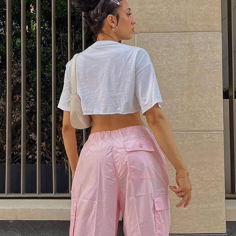 Pink Drawstring Low Waist Trousers