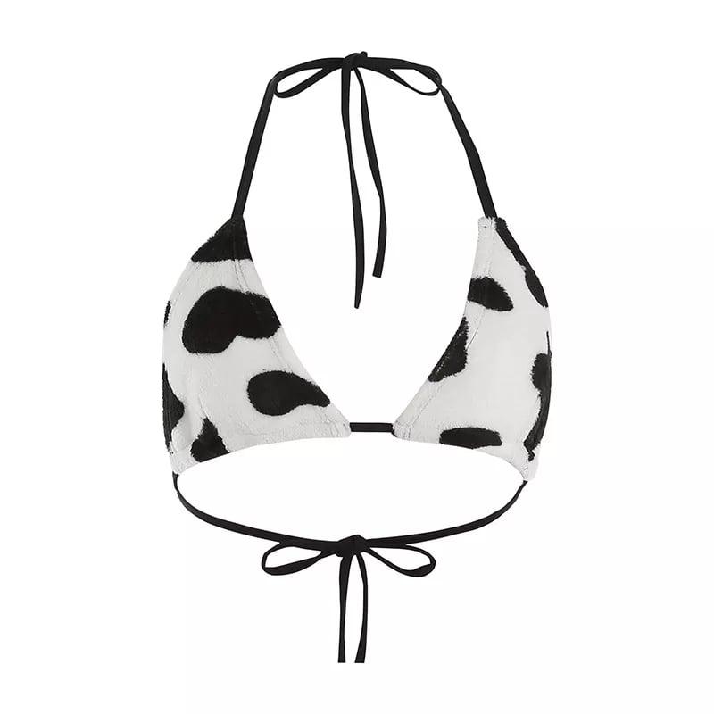 Cute Sexy Cow Pattern Fluffy Camisole Tank Crop Top Sleeveless Shirt Summer Aesthetic Casual E-Girl Kawaii Korean Japanese Harajuku