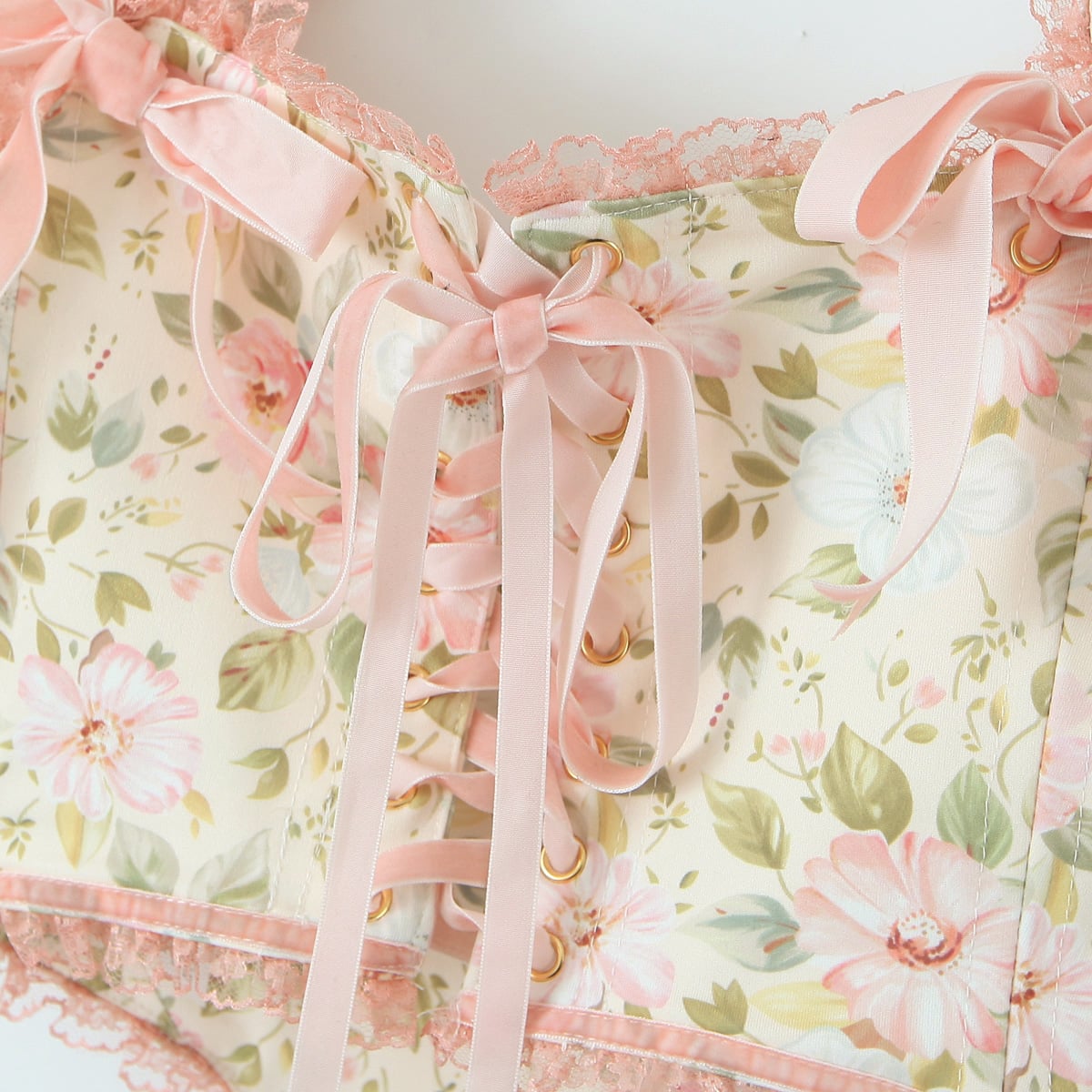 Floral Print Lace Up Corset Top + Mini Skirt