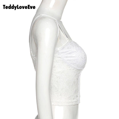 Cute Sexy Floral Lace Corset Camisole Tank Crop Top Sleeveless Shirt Bodycon Goth Punk Summer Casual E-Girl Kawaii Korean Japanese Harajuku Streetwear