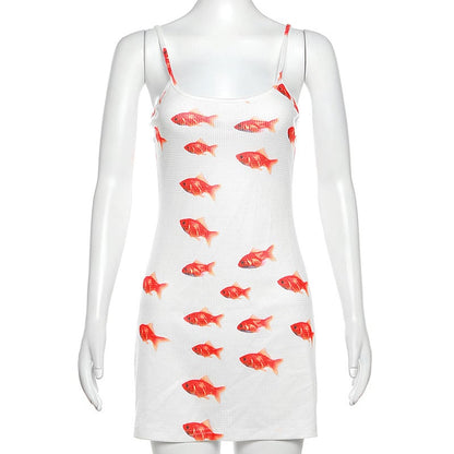 Goldfish Print Ribbed Mini Dress