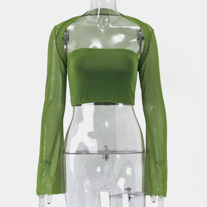Green Mesh Flare Shawl + Tude Top