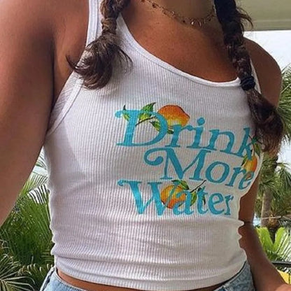 Water Orange Print Ribbed Tank Top