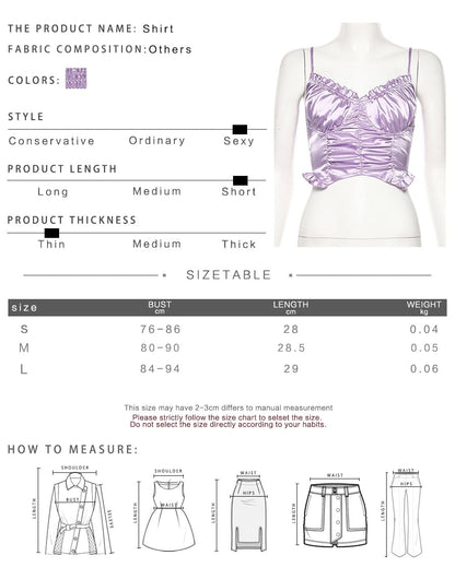 Cute Sexy Purple Silk V Neck Ruffled Blouse Crop Top Shirt Tee T-shirt Kawaii Korean Japanese Harajuku Chinese Retro Streetwear Aesthetic Fashion
